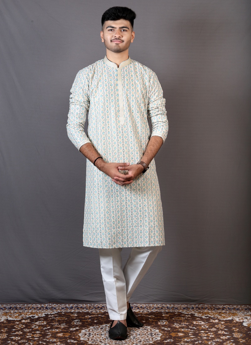 Online shop Cream Lakhnavi Wedding Wear Kafni Pajama At Kafnii Kuwait KF240876